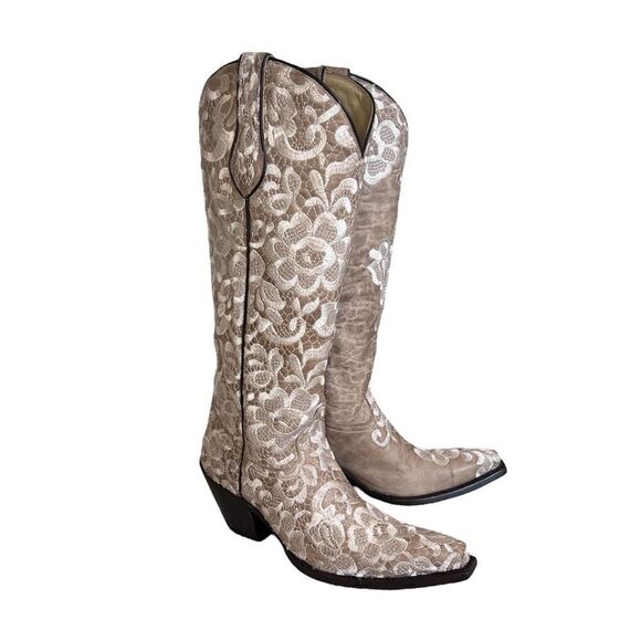 Corral Bone Tall Floral Lace Boots - Picture 1 of 16
